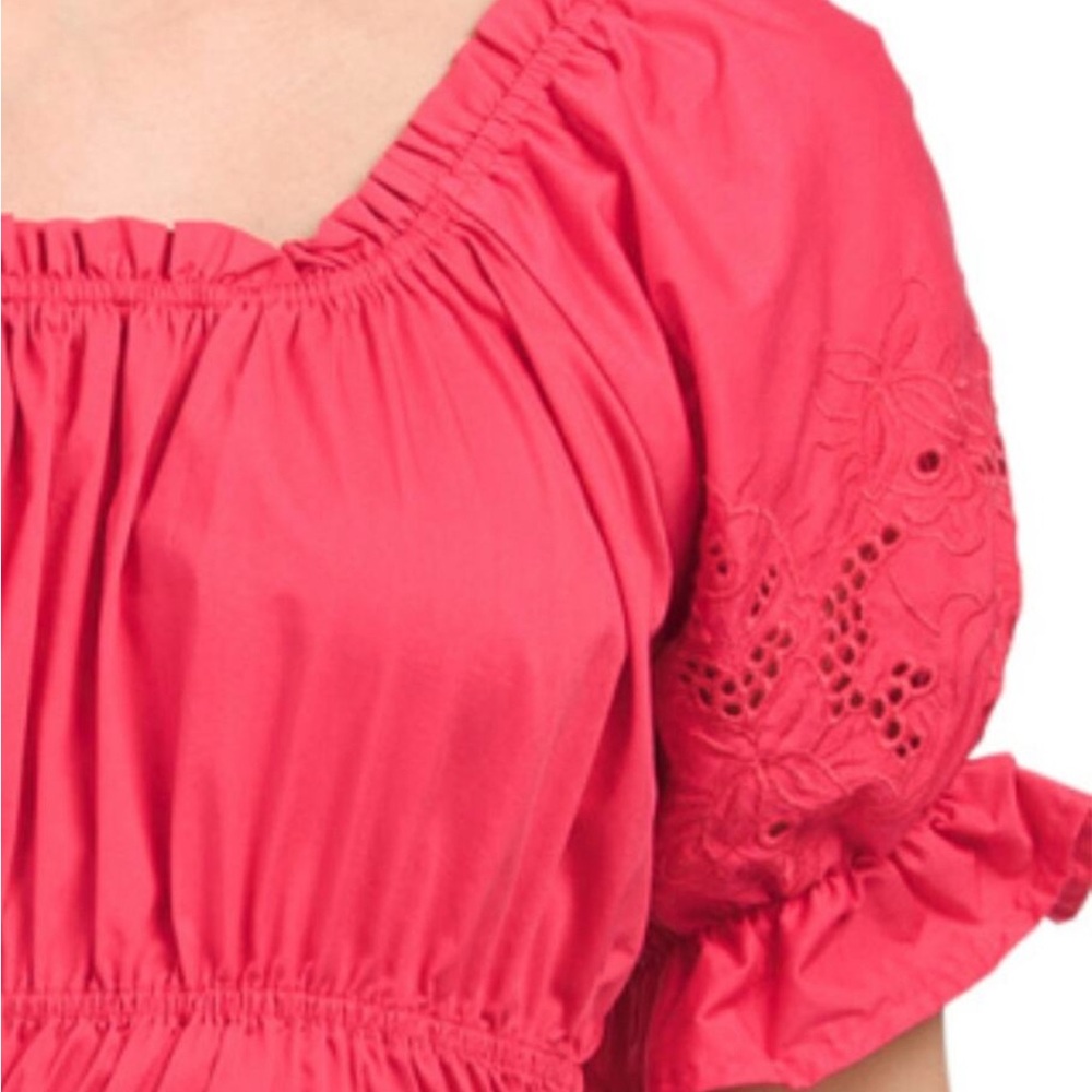 NWT Nanette Lepore Coral Puff Sleeve Midi Dress with Eyelet Detail Size 16 - Picture 2 of 7